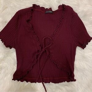 3/$15 Rib knit front tie cropped top